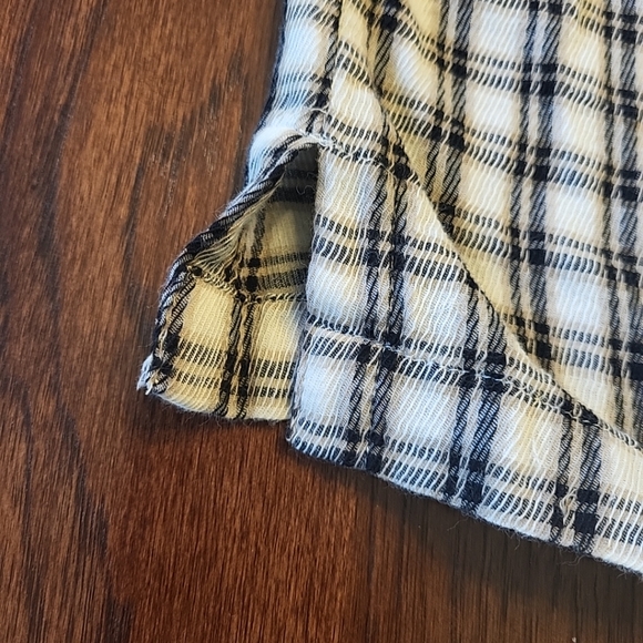 LOFT Women's Small Black Tan Plaid Ruffled Shoulder 100% Cotton Casual Top Shirt - Picture 8 of 12